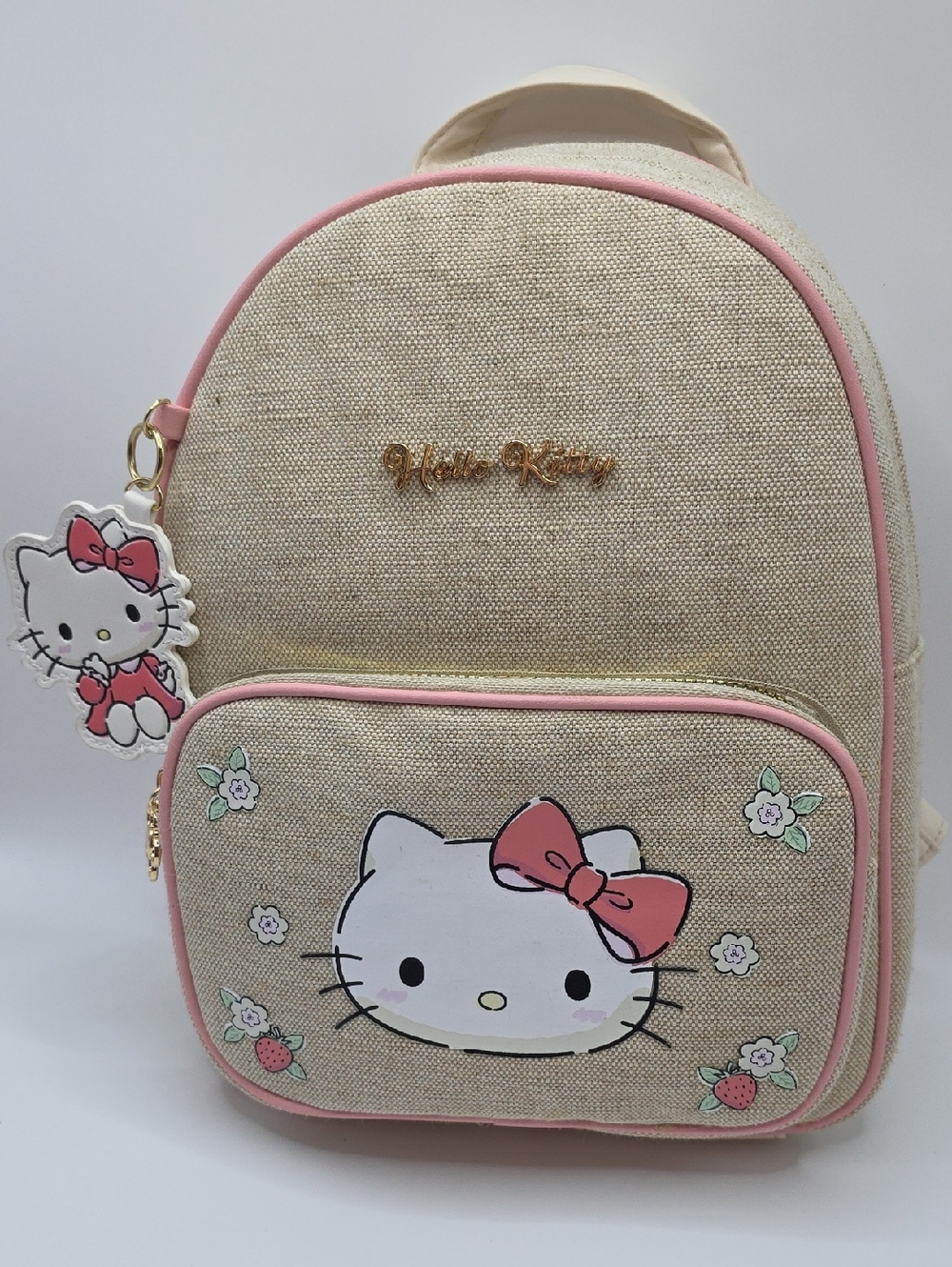 Primark Beige Canvas Hello Kitty Backpack with Pink Trim
